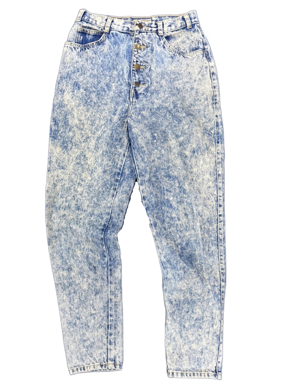 Vintage 90s Stefano Exposed Button Fly Acid Wash Tapered Mom Jeans High Rise